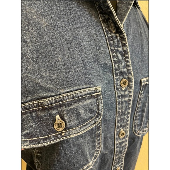 St. John's Bay Thick Stretchy Button Down Denim Shirt/Shacket- Sz MT - Picture 3 of 13